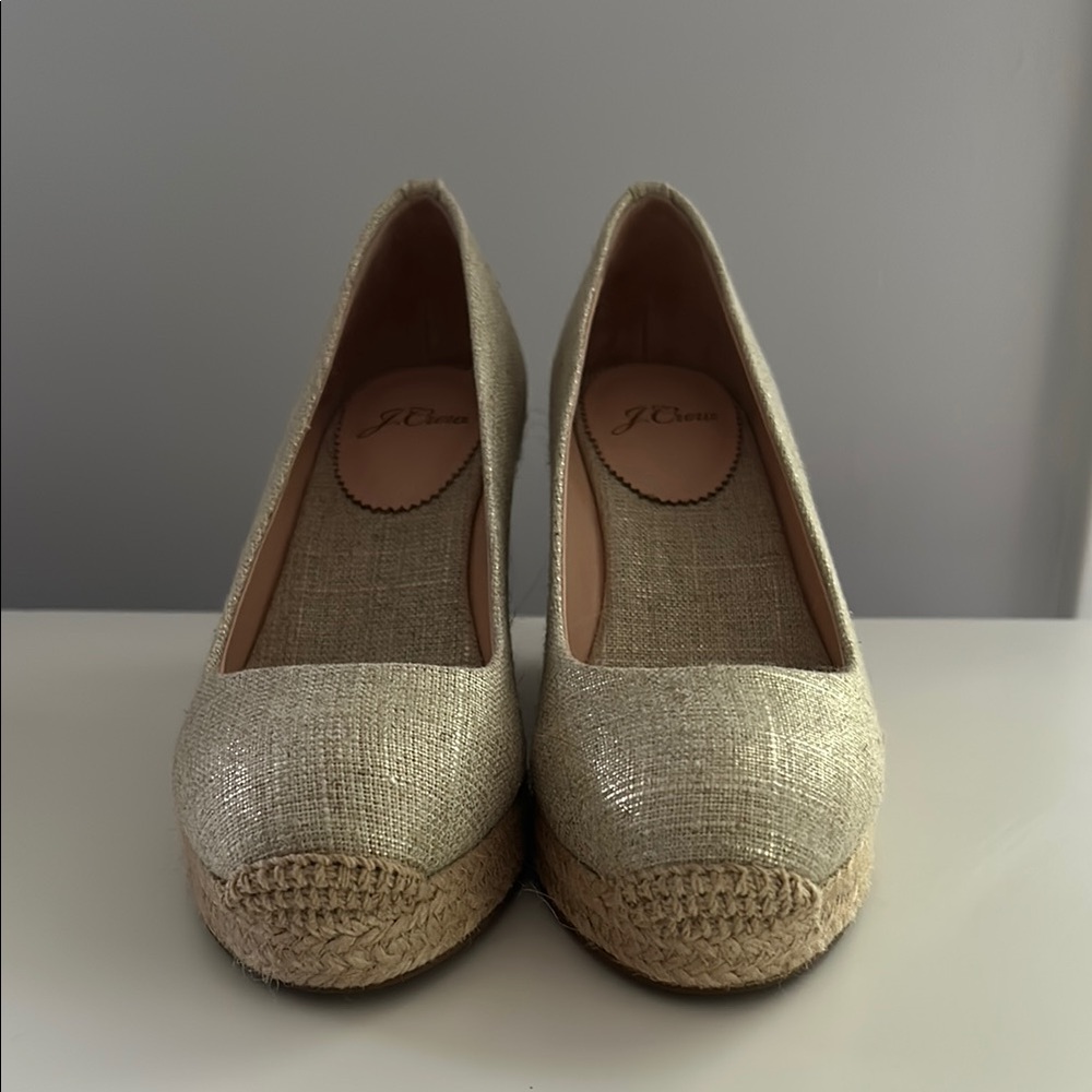 J. Crew Gold Espadrille Shoes with Textured Toe